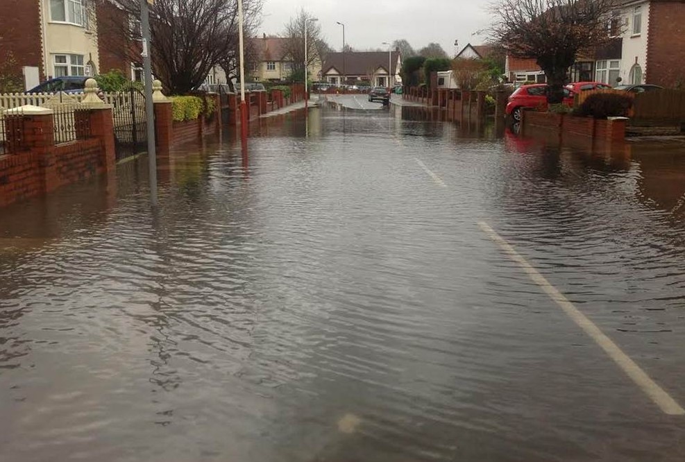 Flooded road in Southport